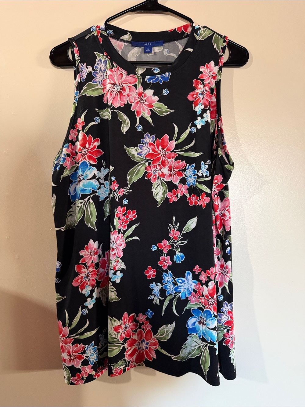 Apt. 9 Black Tank with Pink & Blue Floral Pattern
